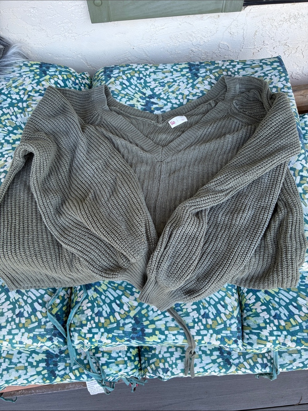SO Olive Green V-Neck Chunky Knit Sweater